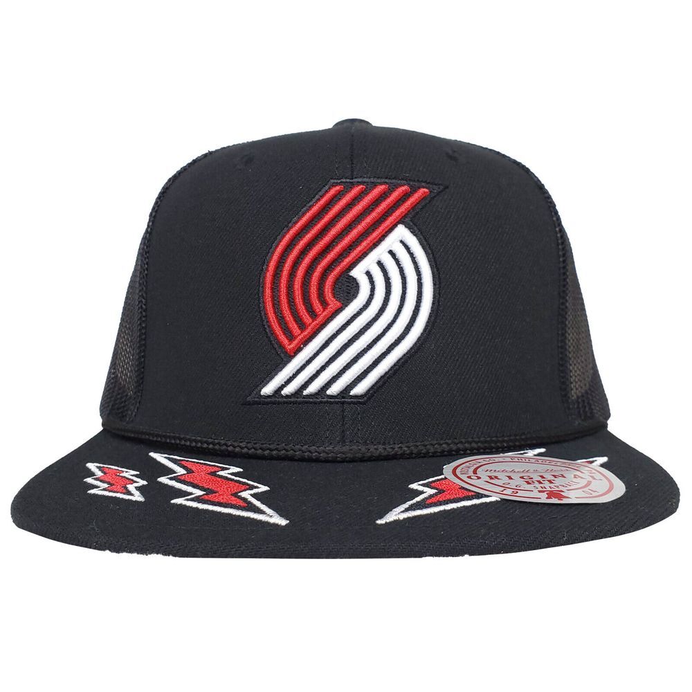 Portland Blazers Mitchell & Ness NBA Mesh Snapback Hat Cap 3D Logo Black NWT